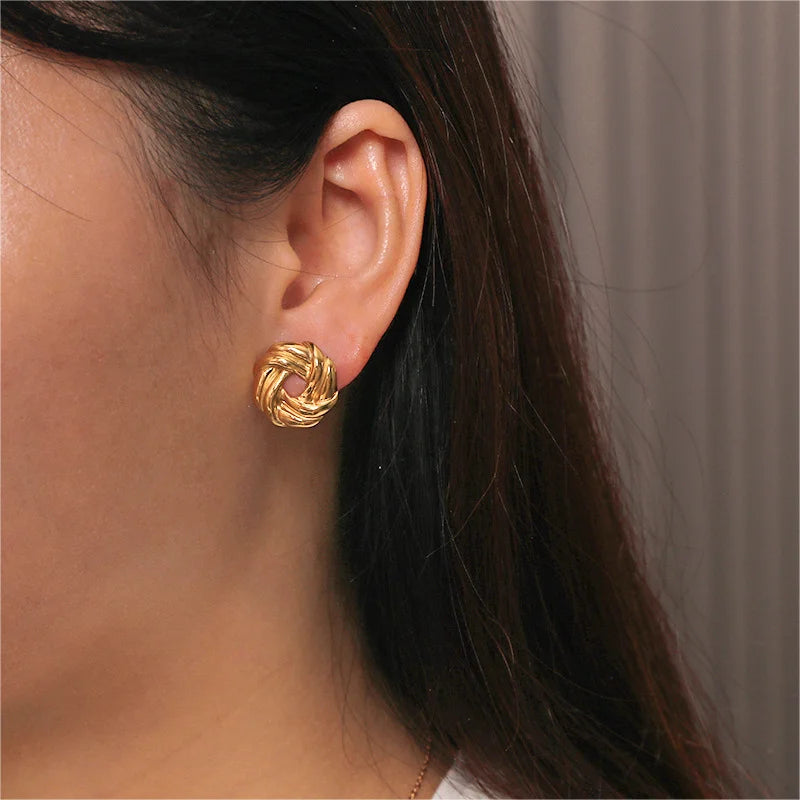 Fairy Flower Stud Earrings – 18K Gold-Plated Stainless Steel for Women