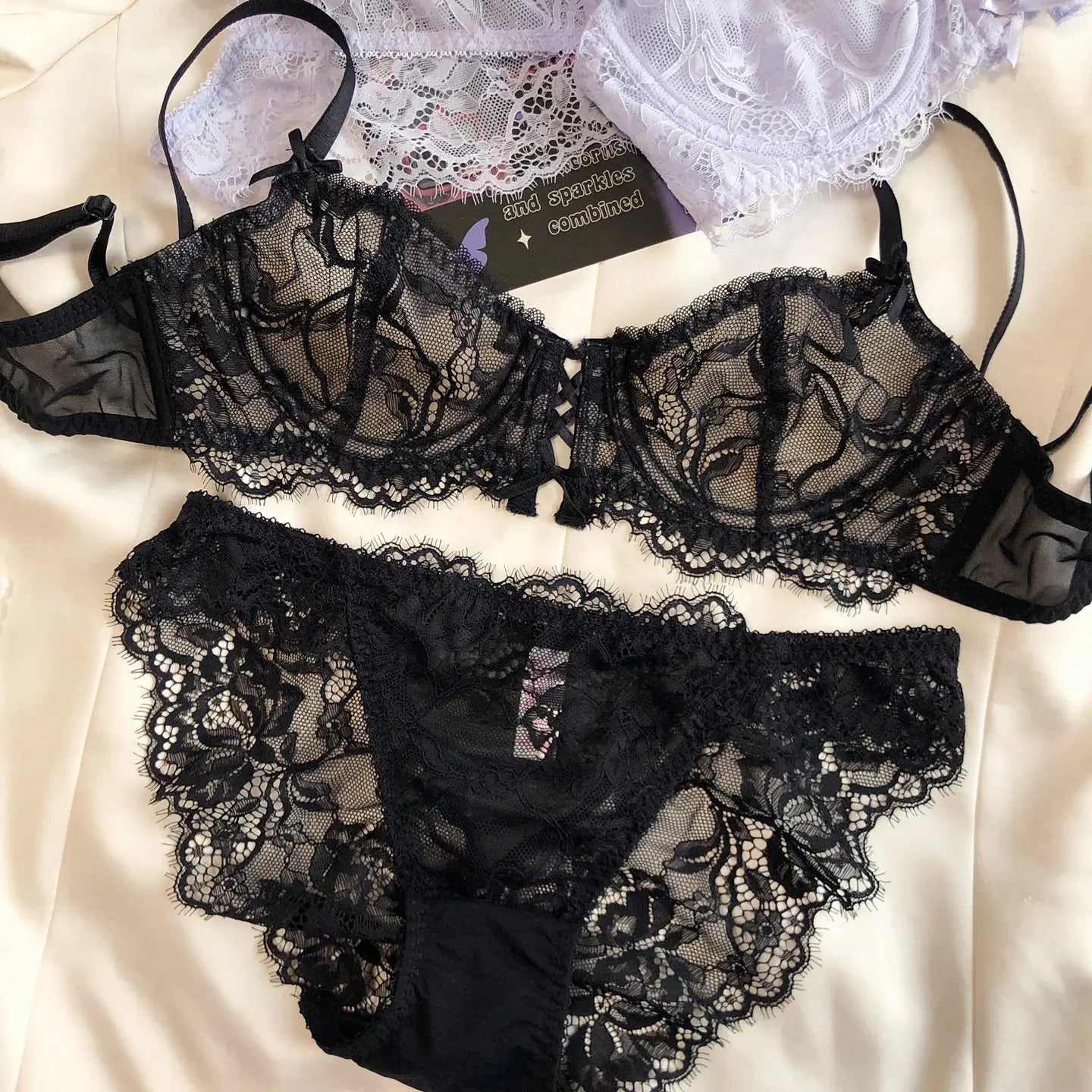 French Hollow Lace Embroidery Push-Up Bra & Panty Set – Ultra-Thin, Underwire | Women's Lingerie