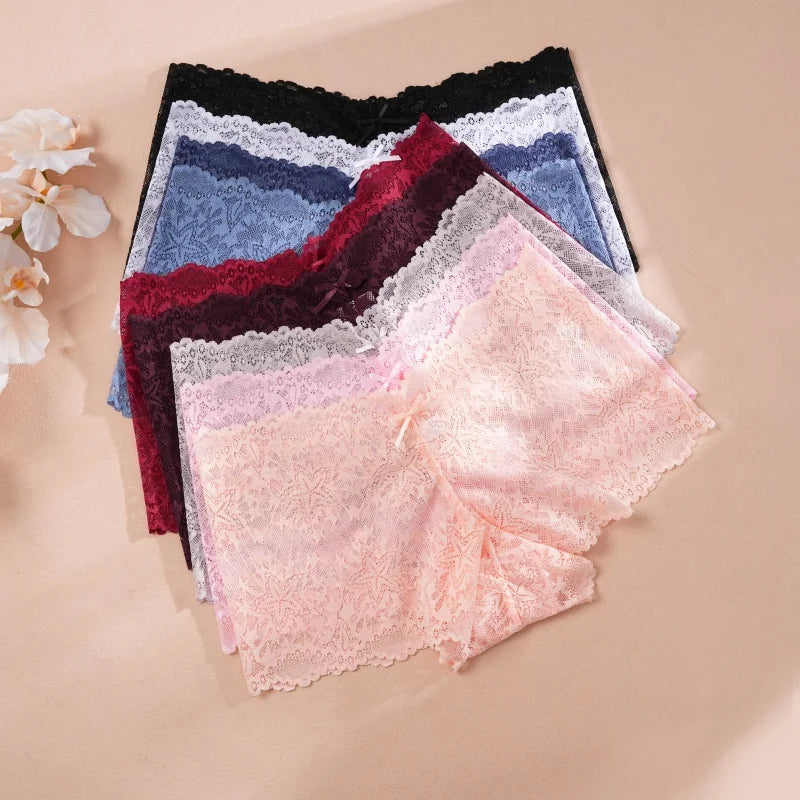 4-Pack Hollow Lace Boyshort Panties – Low-Rise Breathable Underwear for Women (S–2XL, 13 Color Sets)