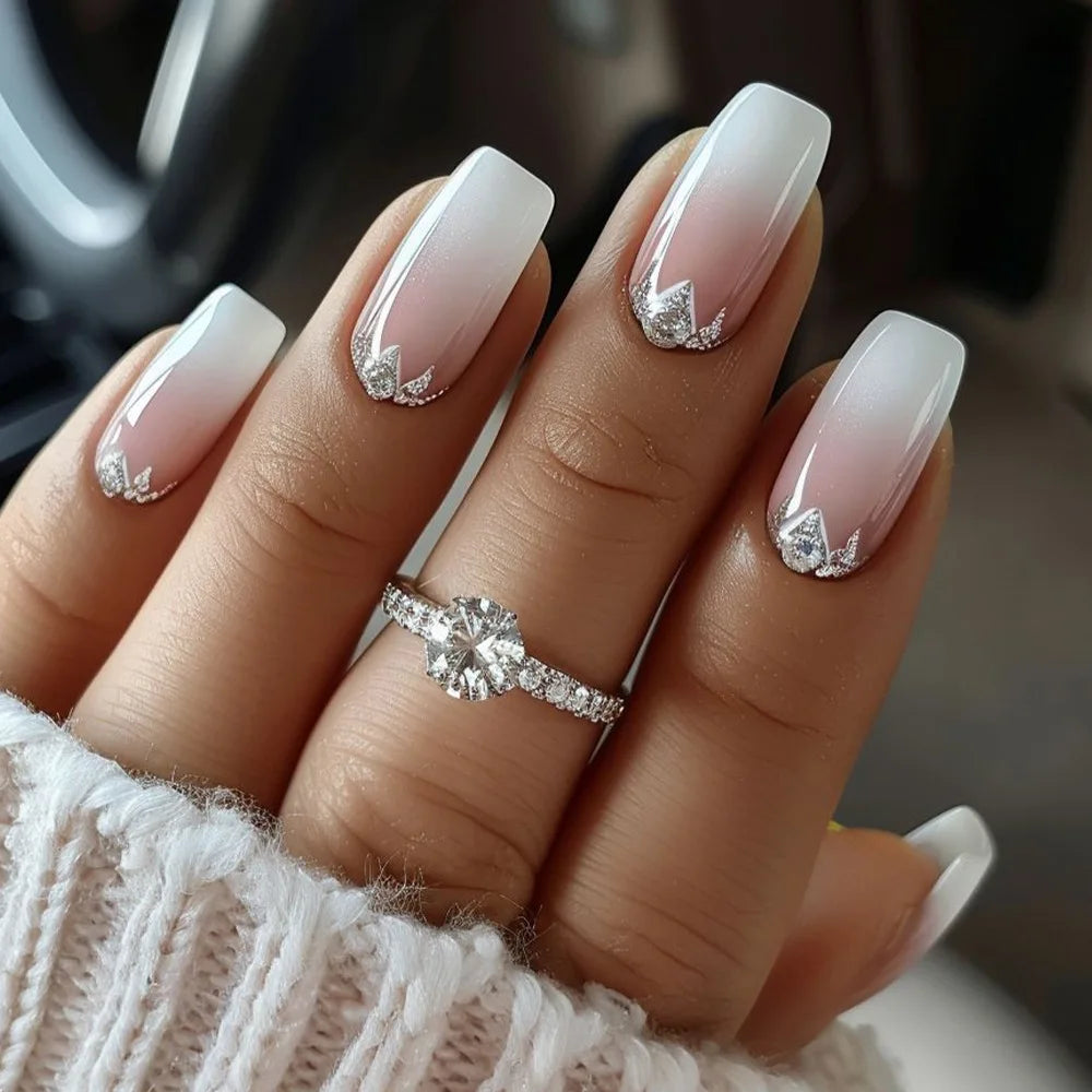Nude Pink Short Square Press-On Nails - French & Gradient, 24 Pieces