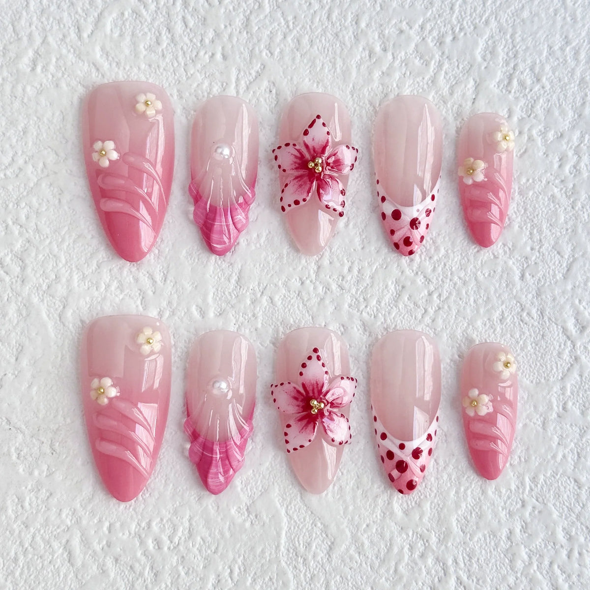 Summer Fruit Press-On Nails – Handmade 3D French Almond 10-Piece Kit