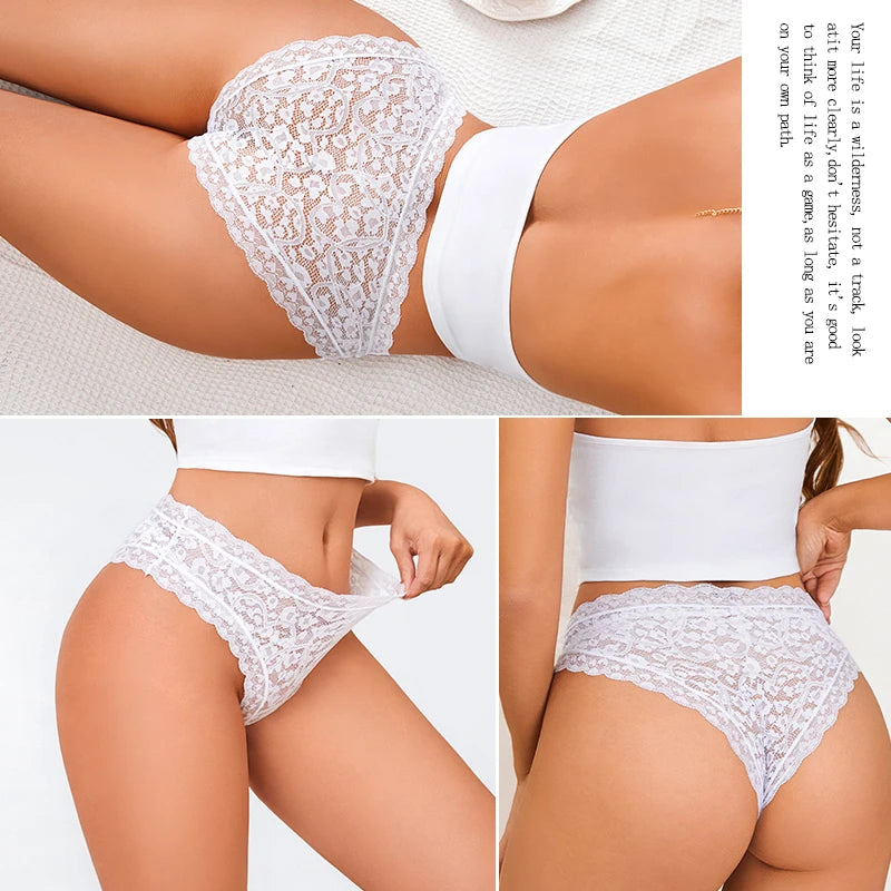 Hollow Lace Low-Rise Bikini Panty – Breathable French-Style Underwear for Women (S–XL, 6 Colors)