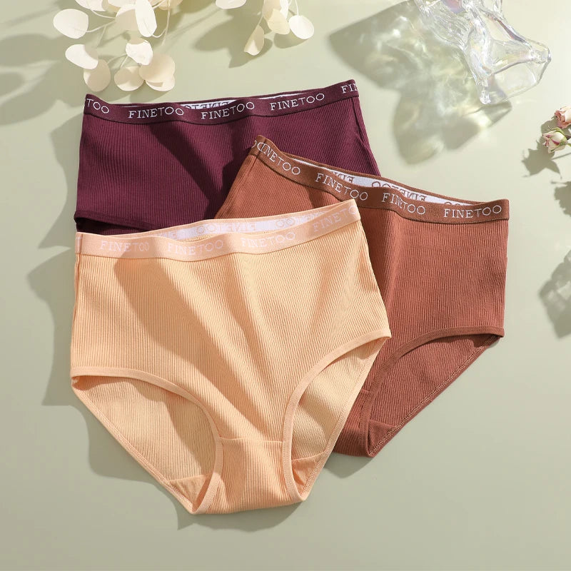 4Pcs/Set Women's Ribbed Striped Cotton Briefs Plus Size Panties Lady High Waist Breathable Underwear Solid Lingerie Shorts S-XXL