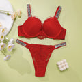 Women's Sheer Lace Trim Push-Up Bra & Panty Set – Breathable Patterned Lingerie