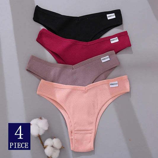 4-Pack Cotton Brazilian Panties – Low-Rise Solid Color Underwear for Women (M–XL, 14 Color Sets)