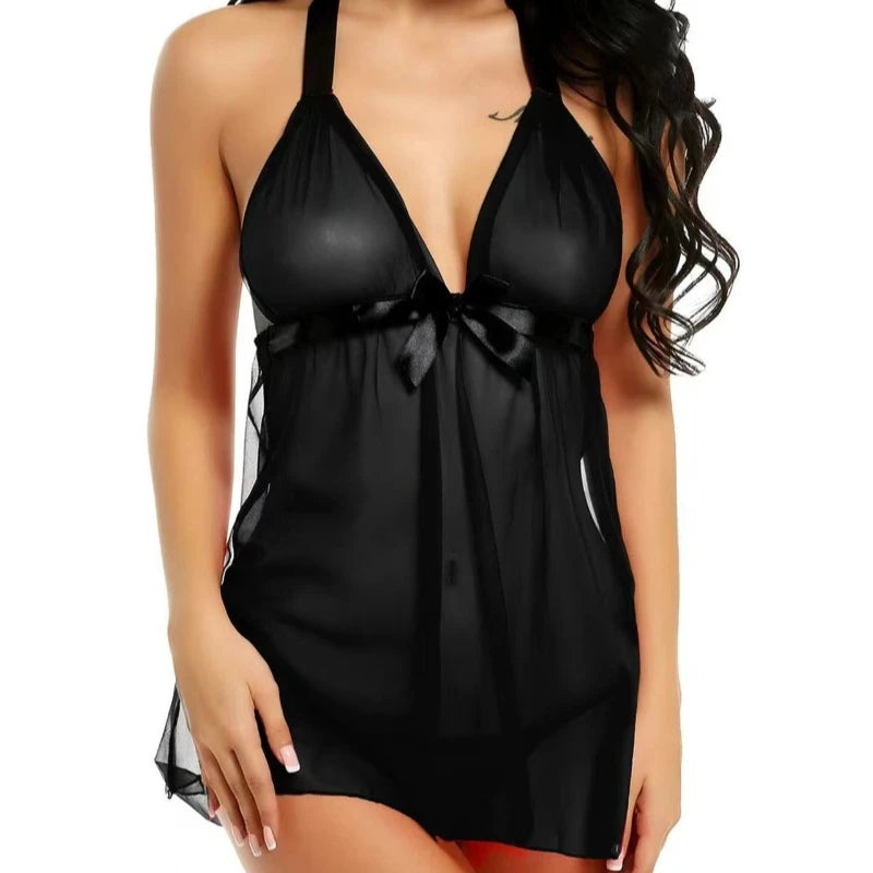 Lace Babydoll Lingerie Dress – Sheer Sling Nightwear for Women (S–3XL, 3 Colors)