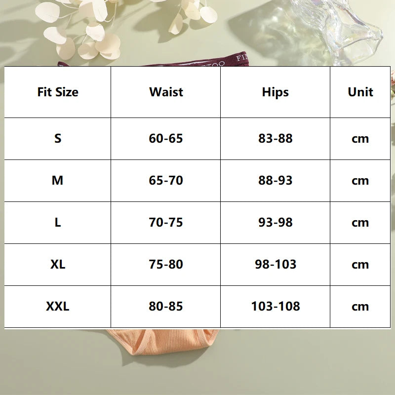 4Pcs/Set Women's Ribbed Striped Cotton Briefs Plus Size Panties Lady High Waist Breathable Underwear Solid Lingerie Shorts S-XXL