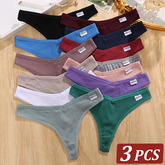 3-Pack Cotton G-String Thongs – Low-Rise Hollow-Out Design for Women (M–XL, 12 Color Sets)