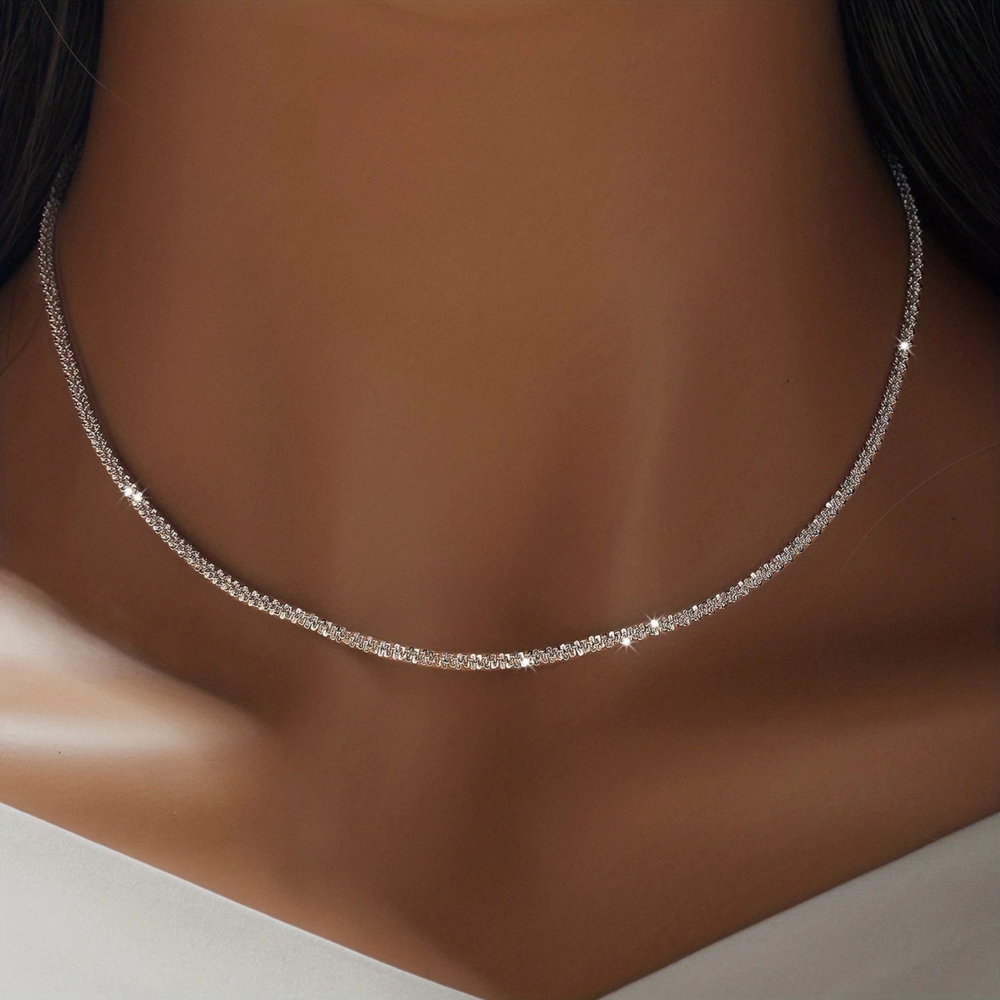 Sparkling Chain Choker Necklace – Minimalist Stainless Steel Clavicle Collar for Women