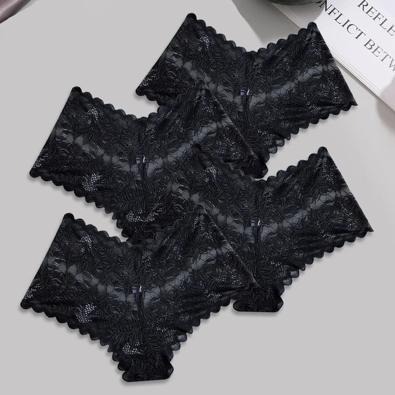 4-Pack All-Over Floral Lace Boyshorts — Hollow-Out Scalloped Low-Rise Panties
