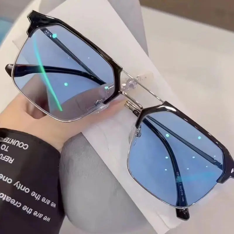 Luxury Intelligent Photochromic Myopia Glasses Double Deam Color Changing Finished Near-sighted Eyewear Men Women Minus Diopters