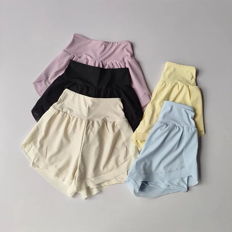 Summer Women's Sports Shorts Mesh 2 In 1 Quick-dry Yoga Shorts Breathable Fitness Shorts High Waist Fitness Running Shorts