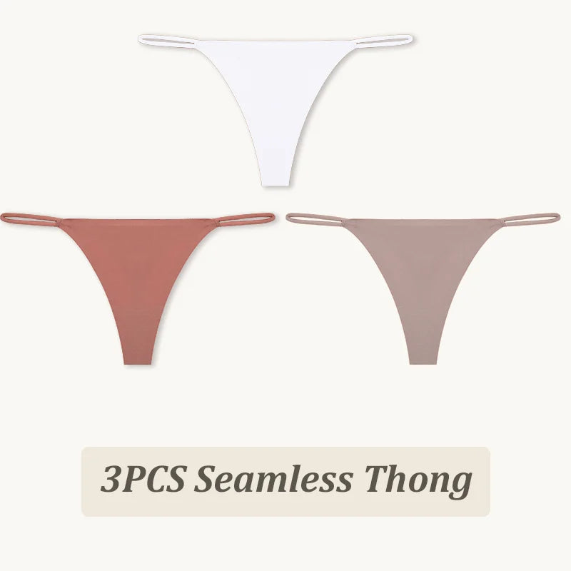 3-Pack Seamless Ice Silk Thong Panties – Low-Rise Flexible Underwear for Women (XS–XL, 25 Color Sets)