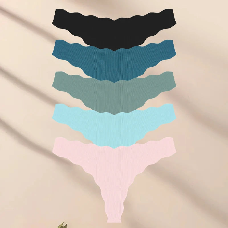 5Pcs Women's Seamless Comfy Thong Panties for Women Sport Running Underwear Set Sexy Low-Rise Solid V-Strings Invisible Lingerie