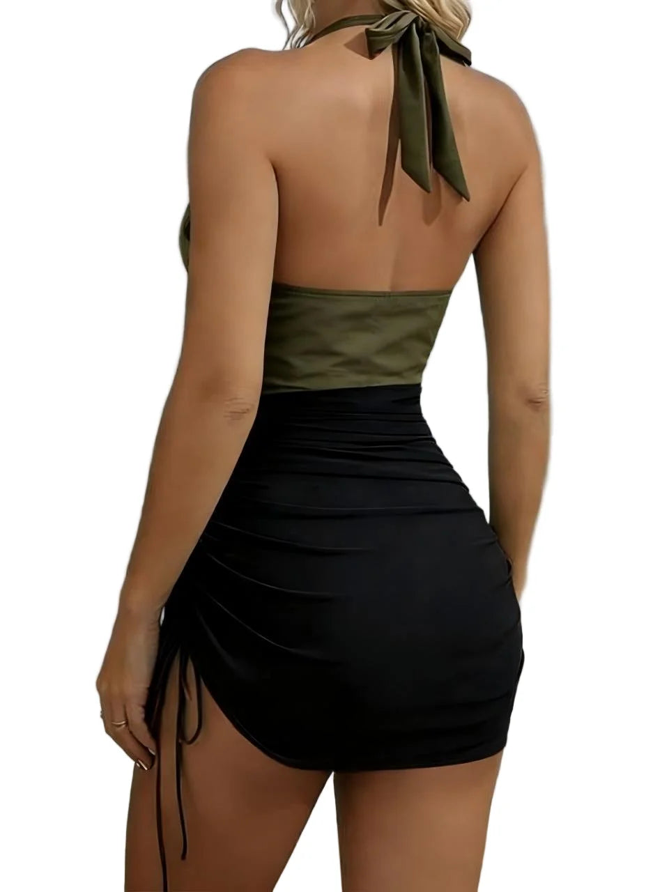 Strappy One-Piece Swimsuit with Mesh Skirt — Drawstring Ruched | Women's Swimwear