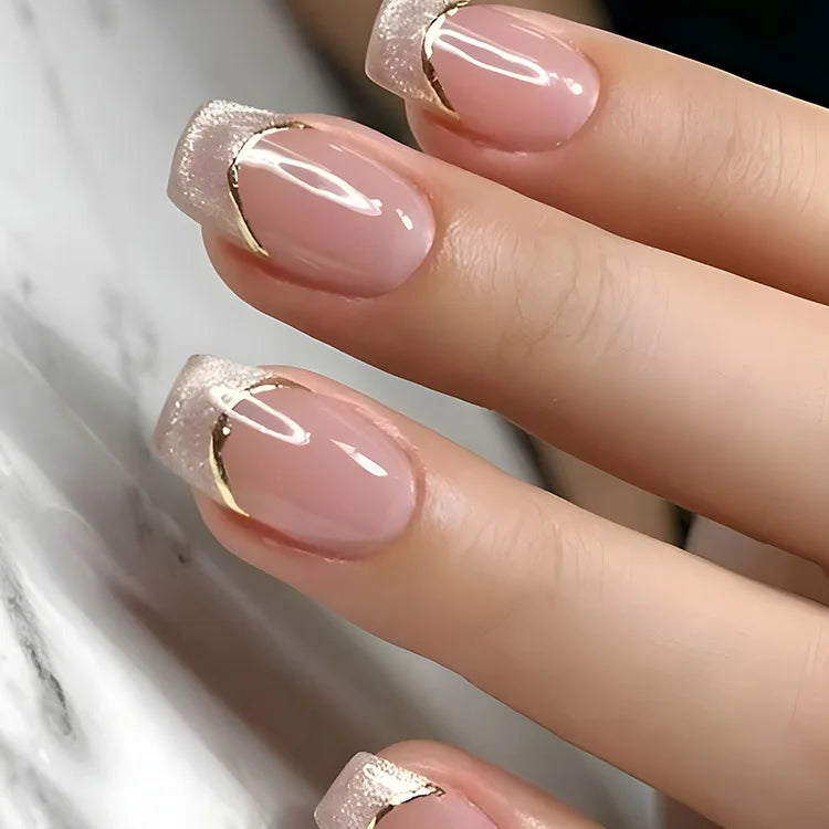 Nude Pink Short Square Press-On Nails - French & Gradient, 24 Pieces