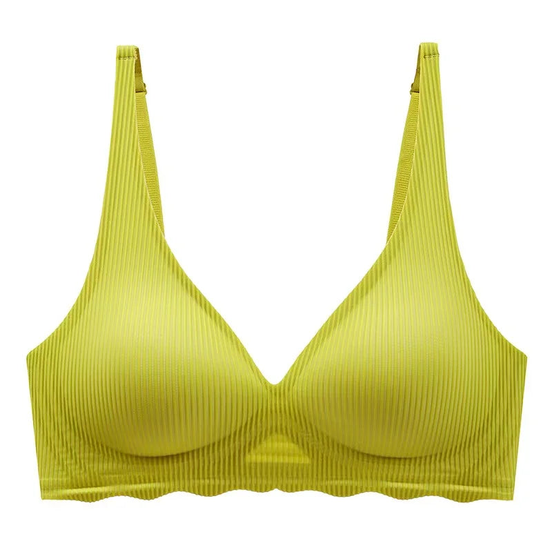 Women's Seamless Striped Push-Up Bra – Wire-Free Hollow Design | 3/4 Cup Gathered Bra