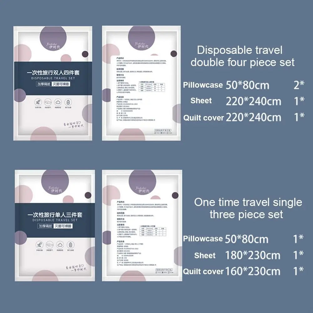 Disposable Travel Bedding Set, 3-Piece or 4-Piece