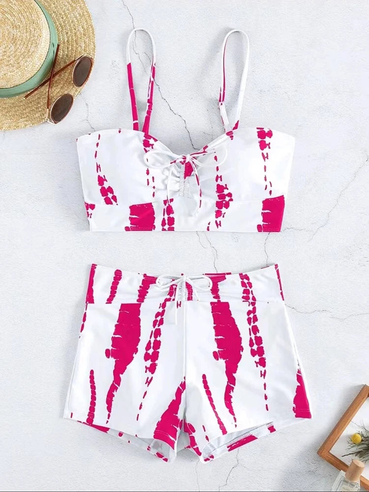 High Waist Shorts Bikini Set — Drawstring Top & Swim Shorts | Women's Swimwear