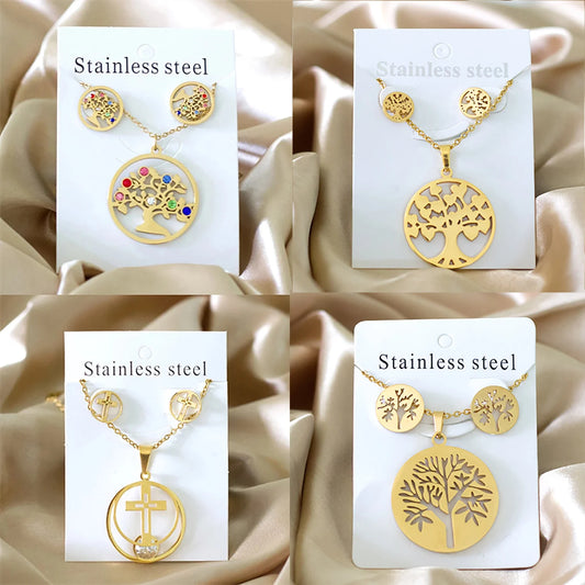 Tree of Life Jewelry Set – Stainless Steel Necklace & Earrings for Women