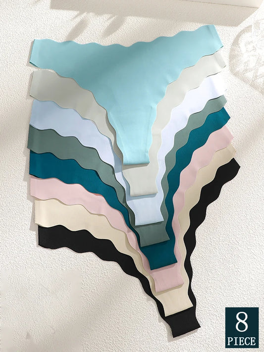 8-Pack Ice Silk Bikini Panties – Seamless Low-Rise Underwear for Women (S–XL, 2 Color Sets)