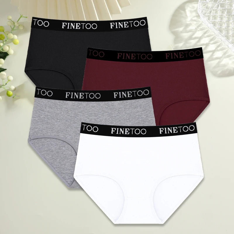 FINETOO 4Pcs Cotton High Waist Seamless Underwear Women's Breathable Elastic Belts Panties Plus Size Comfortable Lingerie S-XXL