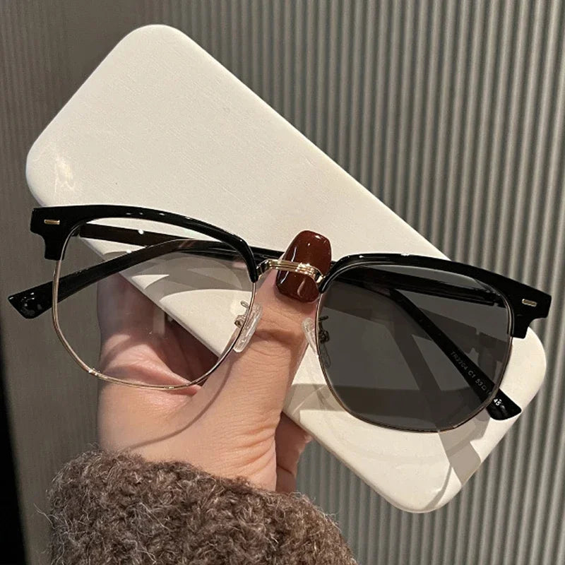 Square Metal Photochromic Glasses | Myopia Lens Options