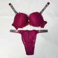 Women's Gathered Lace Push-Up Bra & Panty Set – Padded Shapewear Lingerie
