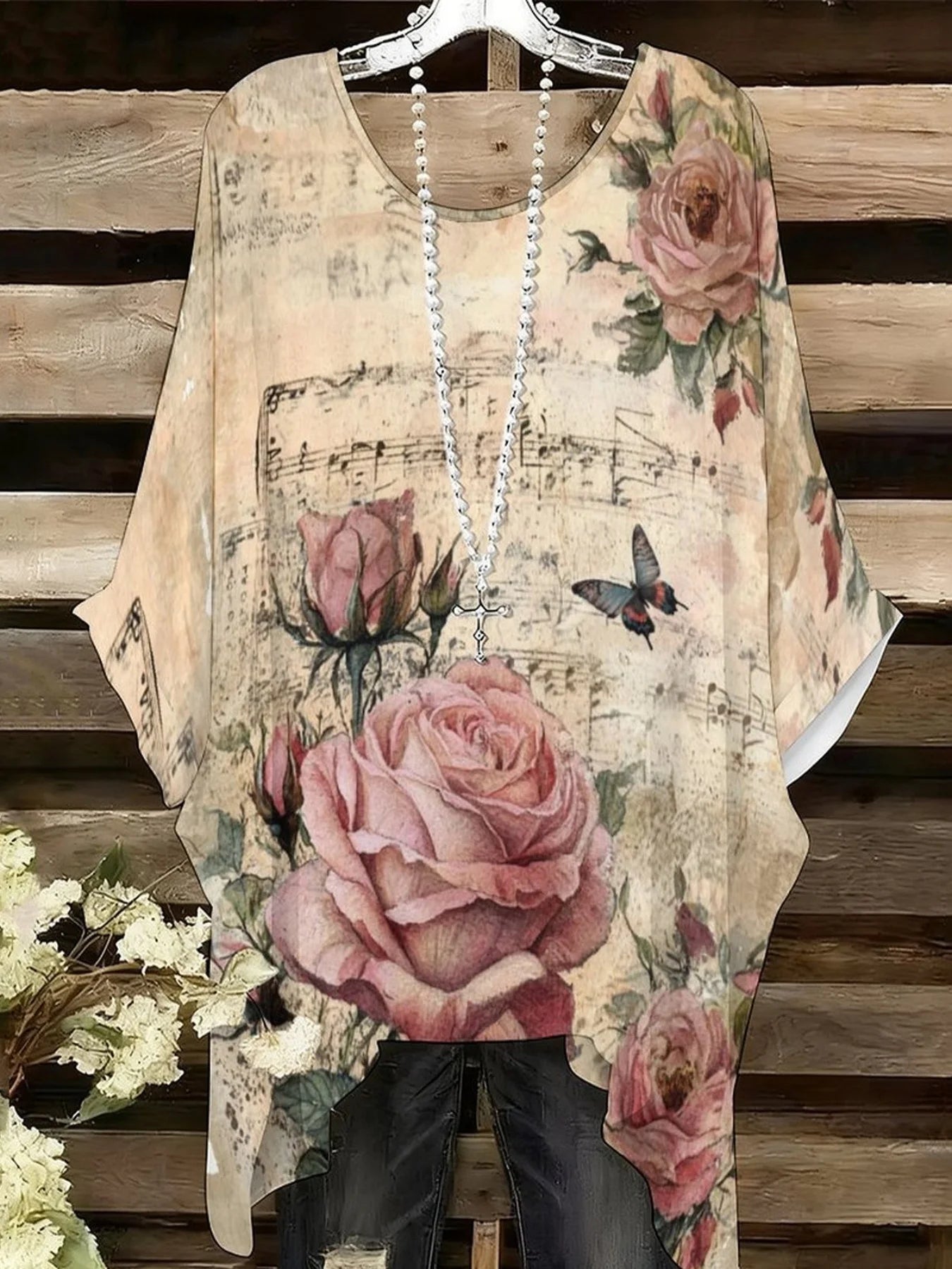 Women Plus Size T-Shirt Star Plant Floral Print Swallow Tail Short Sleeve Round Neck Casual Tops For Vacation Daily Work