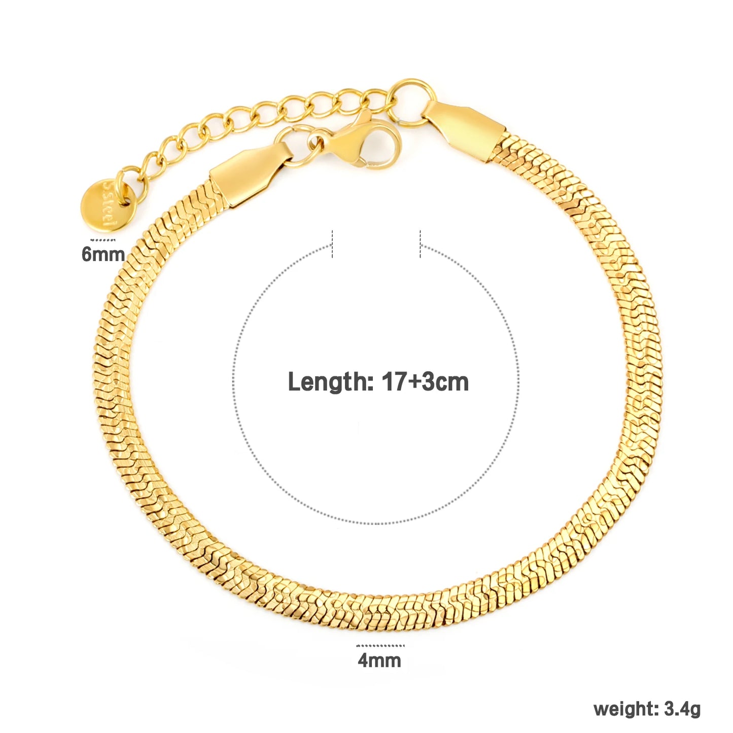 Blade Chain Bracelet – 18K Gold-Plated Snake Chain Stainless Steel Wrist Bracelet for Women