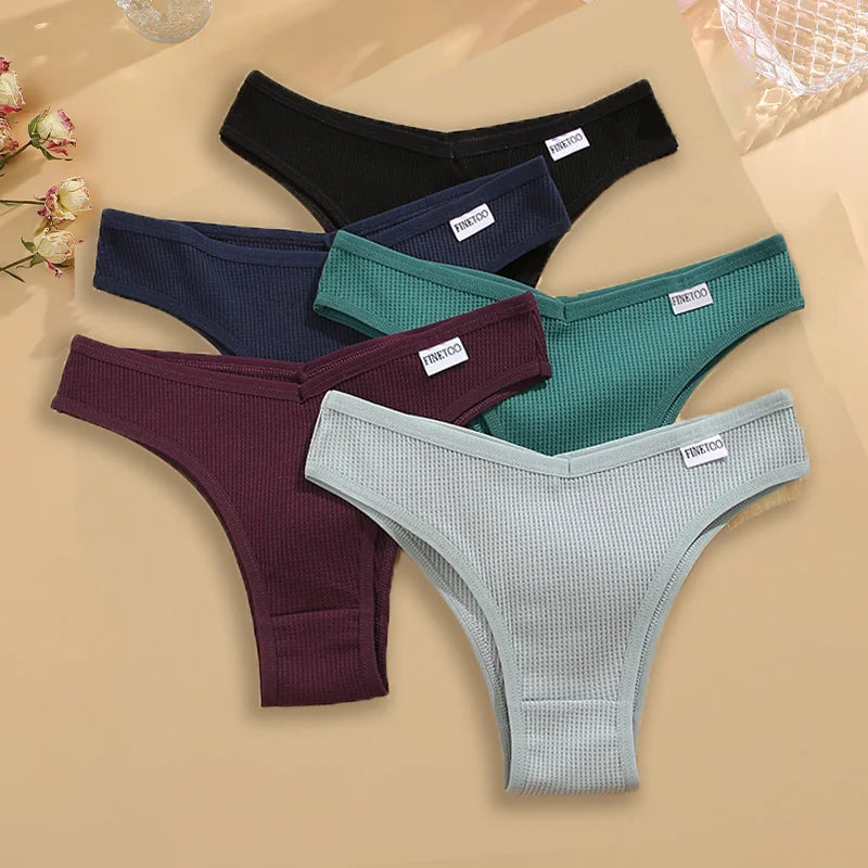 5-Pack Waffle-Knit Cotton Brazilian Panties – Soft Low-Rise Underwear for Women (S–XL, 5 Color Sets)