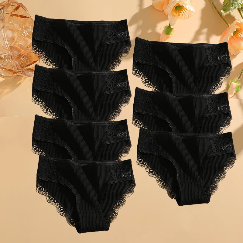 FINETOO 7PCS Cotton Underwear Women's Panties Set Comfort Underpants Floral Lace Briefs For Woman Sexy Low-Rise Pantys Intimates