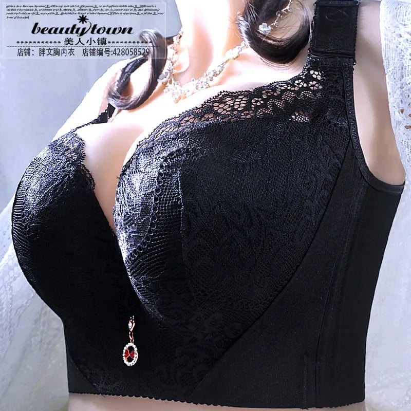 Women's Plus Size Lace Push Up Bra | Sexy Underwire Full Coverage Bra for Curvy Women | Wide Side Wings C–E Cup (34–50)
