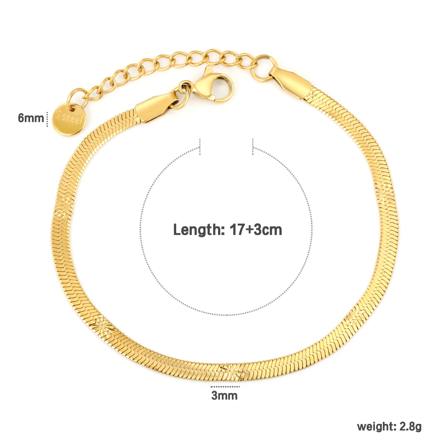 Blade Chain Bracelet – 18K Gold-Plated Snake Chain Stainless Steel Wrist Bracelet for Women
