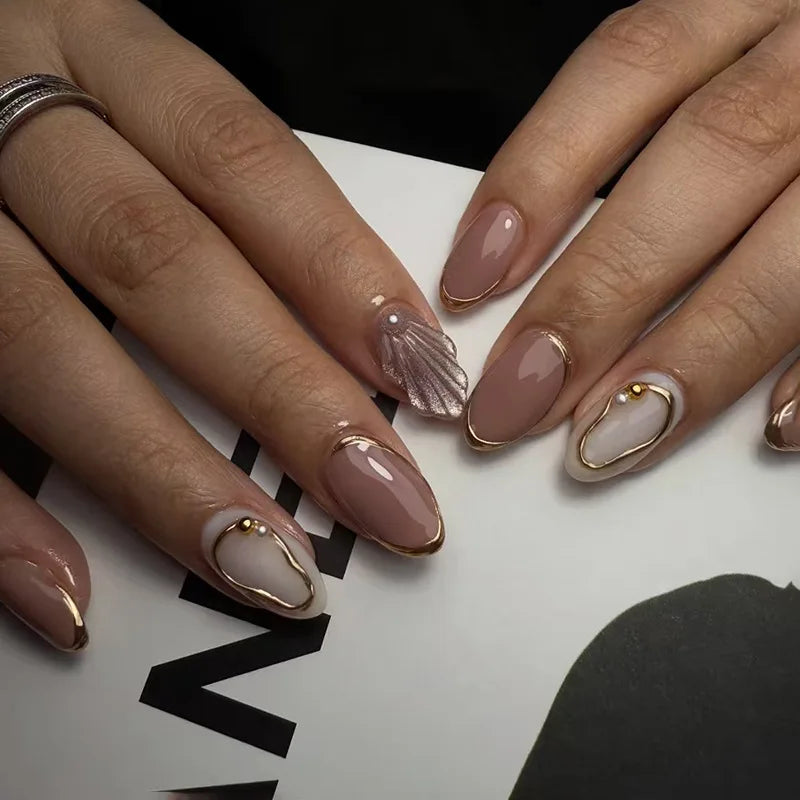 Long Coffin Press-On Nails with Glue – Nude, Pink & Color Designs, 24 Pieces
