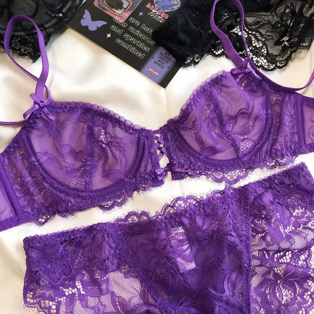 French Hollow Lace Embroidery Push-Up Bra & Panty Set – Ultra-Thin, Underwire | Women's Lingerie