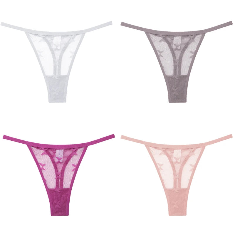FINETOO 4Pcs/set Lace Thongs Sexy Low Waist Bikini Panties S-XL Lace G-string Underpants Comfortable T-Back Underwear Lingerie