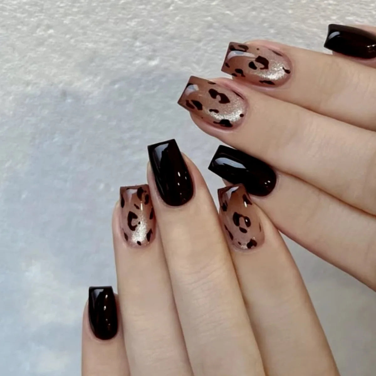 Short Square Cat Eye Press-On Nails with Glue - 24-Piece Set