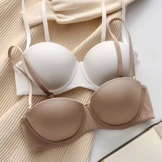 Women's Half-Cup Push-Up Bra – Wire-Free Padded Bra with Detachable Straps (S–XL)