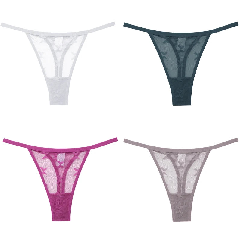 FINETOO 4Pcs/set Lace Thongs Sexy Low Waist Bikini Panties S-XL Lace G-string Underpants Comfortable T-Back Underwear Lingerie