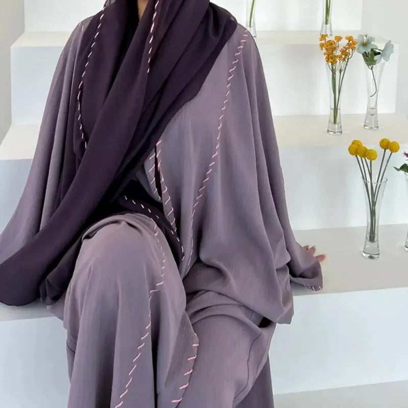 2 Piece Arabia Muslim Modest Cardigan for Women Eid Dubai Hijab Kimono Abaya Dress Luxury Islam Coat Clothing Turkish Solid Robe