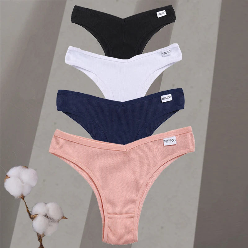 4-Pack Cotton Brazilian Panties – Low-Rise Solid Color Underwear for Women (M–XL, 14 Color Sets)