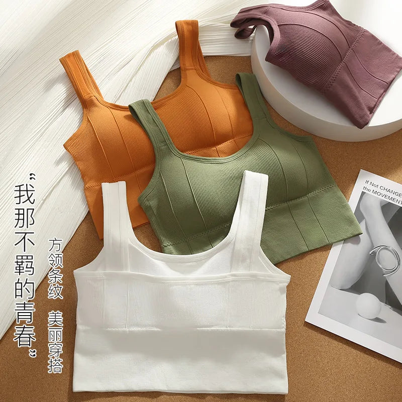 Women's Letter Print Bandeau Sports Bra – Wire-Free Padded Top | Gym Yoga Sleep