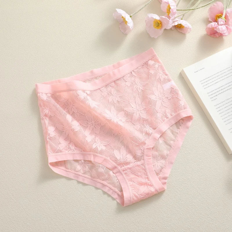High-Waist Floral Lace Hollow Brief Panties – Breathable Sexy Underwear for Women (S–2XL, 9 Colors)