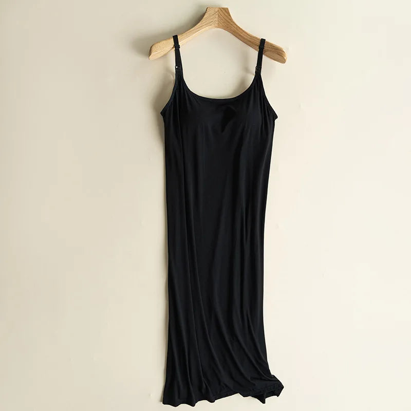Women's Maternity Nursing Tank Dress with Built-in Bra Breastfeeding Long Sleeveless Nightdress for Pregnant Nursing Mothers