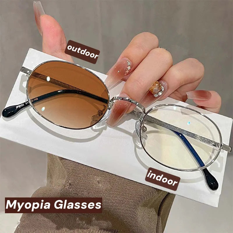 Oval Metal Photochromic Glasses | Myopia Lens Options