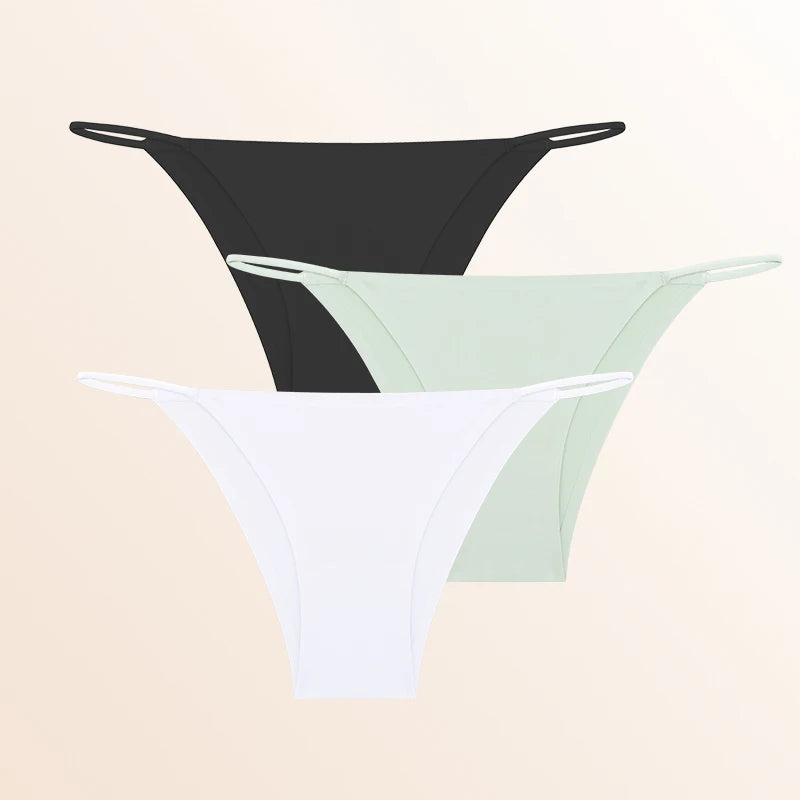 FINETOO 3Pcs Seamless Ice Silk Underwear New Color Sexy Thin Strap Briefs Girls Low Waist Breathable Panties No Trace Lingerie