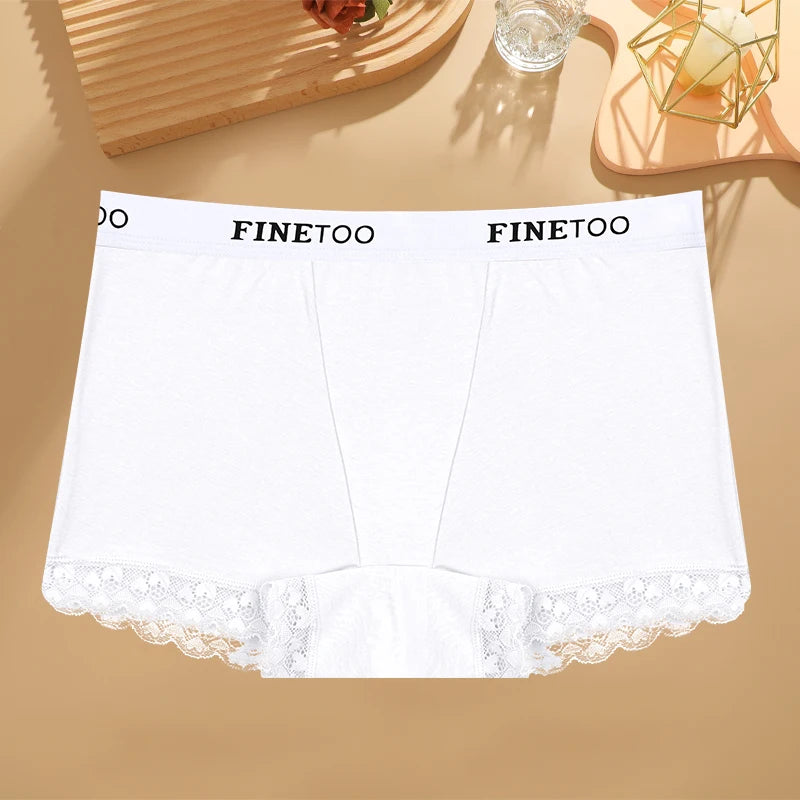 Cotton High-Waist Lace Boyshort – Breathable Letter-Band Sport Briefs for Women (S–2XL, 6 Colors)