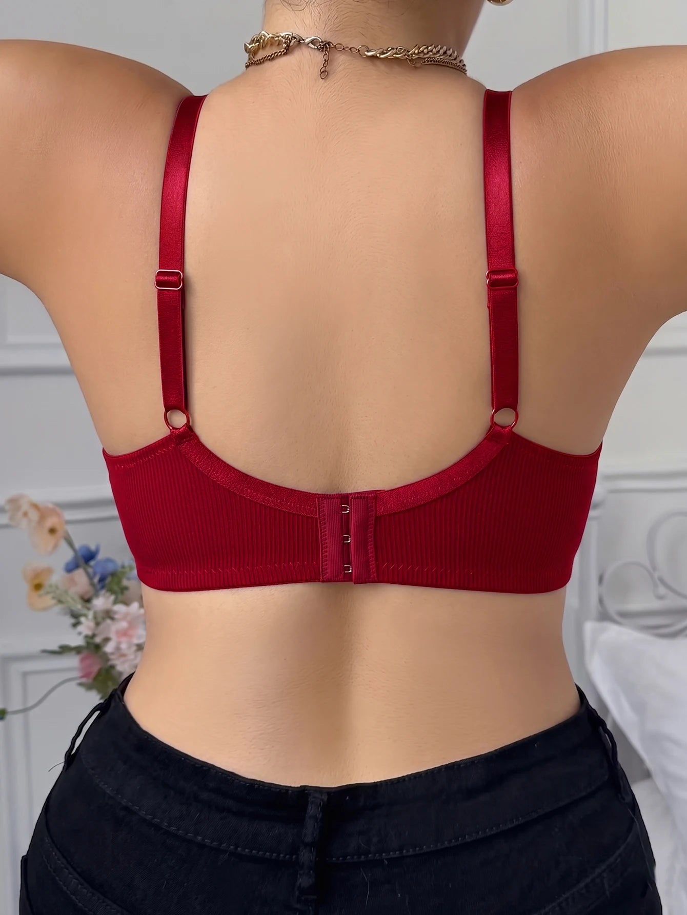 Plus Size Ribbed Push-Up Bra — Wide Strap Underwire Side Gather | Women's Bra