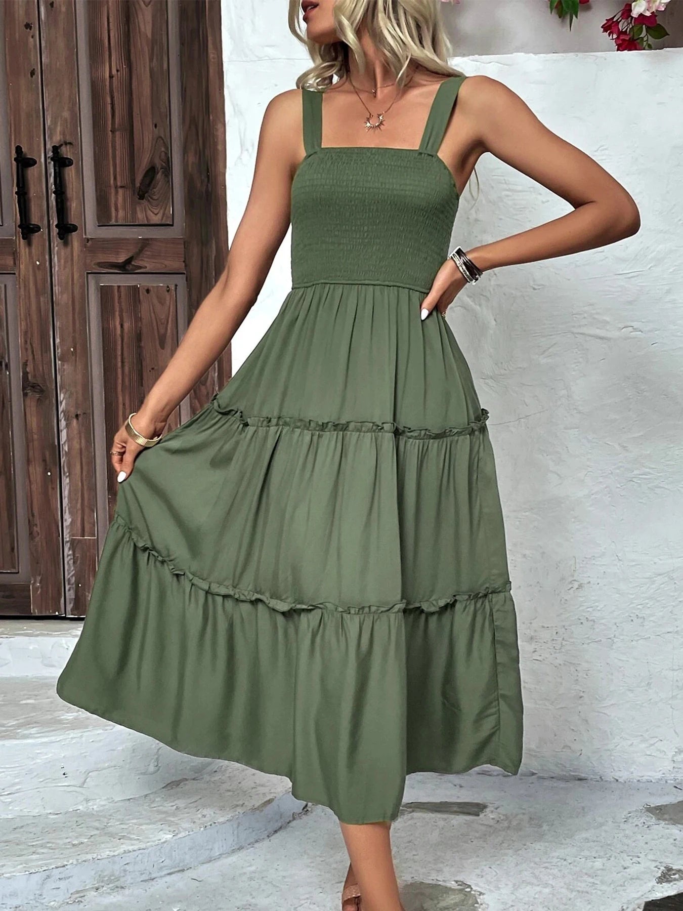 Women's Ruched Bust Ruffle Hem Sleeveless Slip Dress - Summer Sexy Bodycon Tube Strap Dress for Party Beachwear